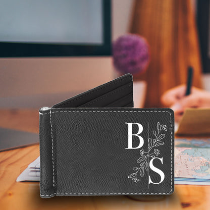 Iniziali Flower - Portafoglio in pelle sintetica - personalizzato con iniziali