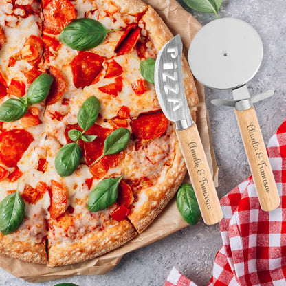 Io e te - Set Taglia Pizza In Bamboo - personalizzato con nomi