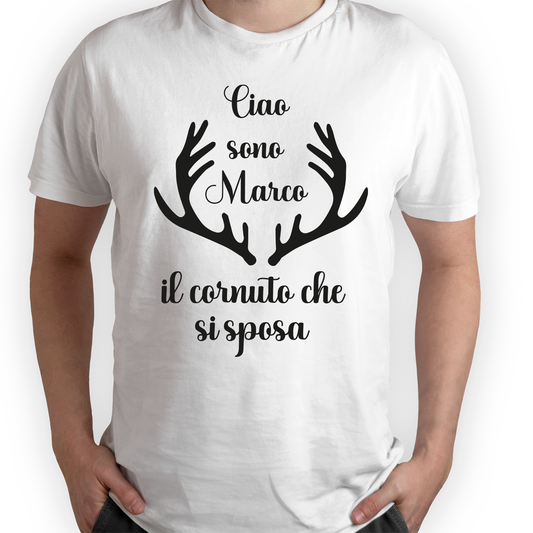 Il cornuto che si sposa - T-shirt - idea regalo addio al celibato - personalizzato con nome