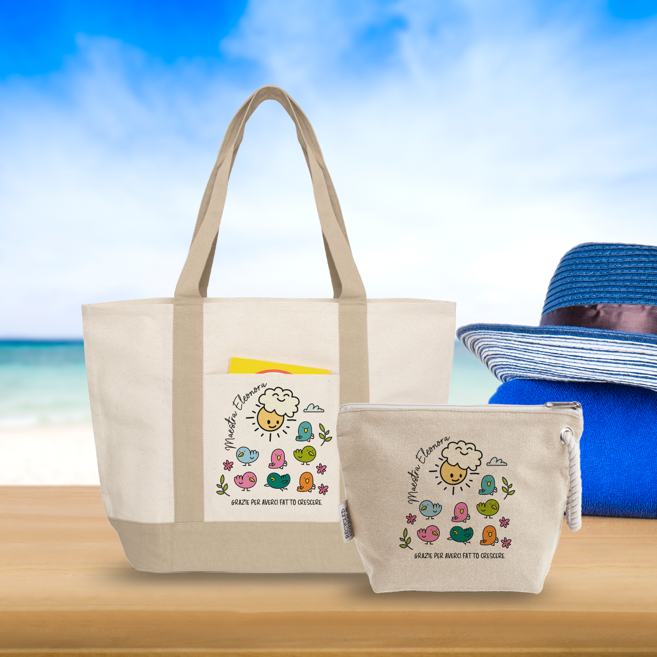 Grazie per averci fatto crescere - borsa mare & Pochette - Combo - personalizzata con nome