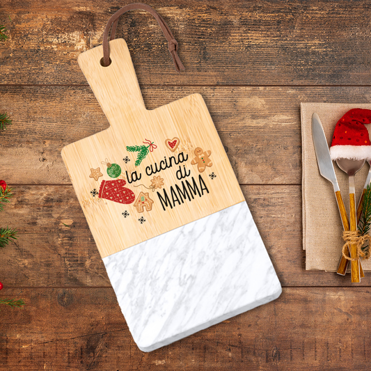 La cucina di mamma - Tagliere in marmo e bamboo naturale