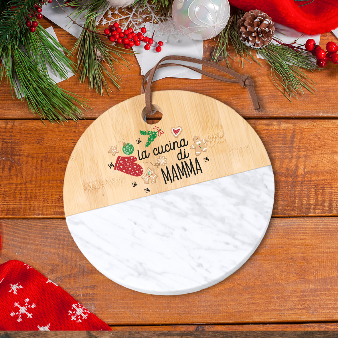 La cucina di mamma - Tagliere in marmo e bamboo naturale