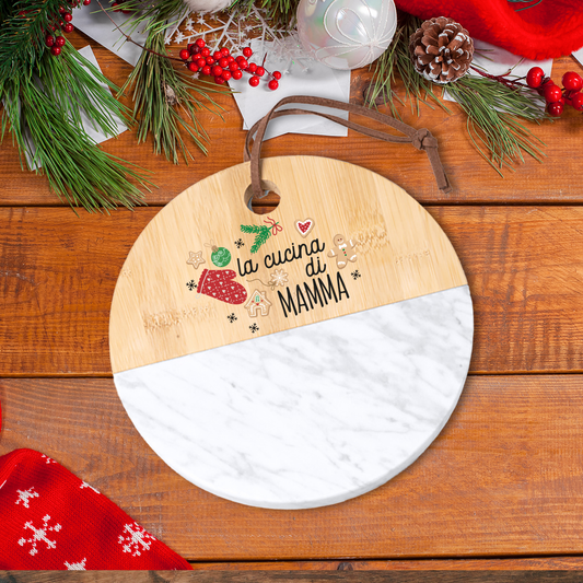 La cucina di mamma - Tagliere in marmo e bamboo naturale
