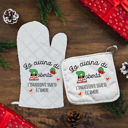 L'ingrediente segreto è l'amore - Set da Cucina Guanto e Presina - personalizzato con nome