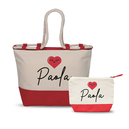 Name heart red - Combo: Borsa mare + Pochette - personalizzata con nome