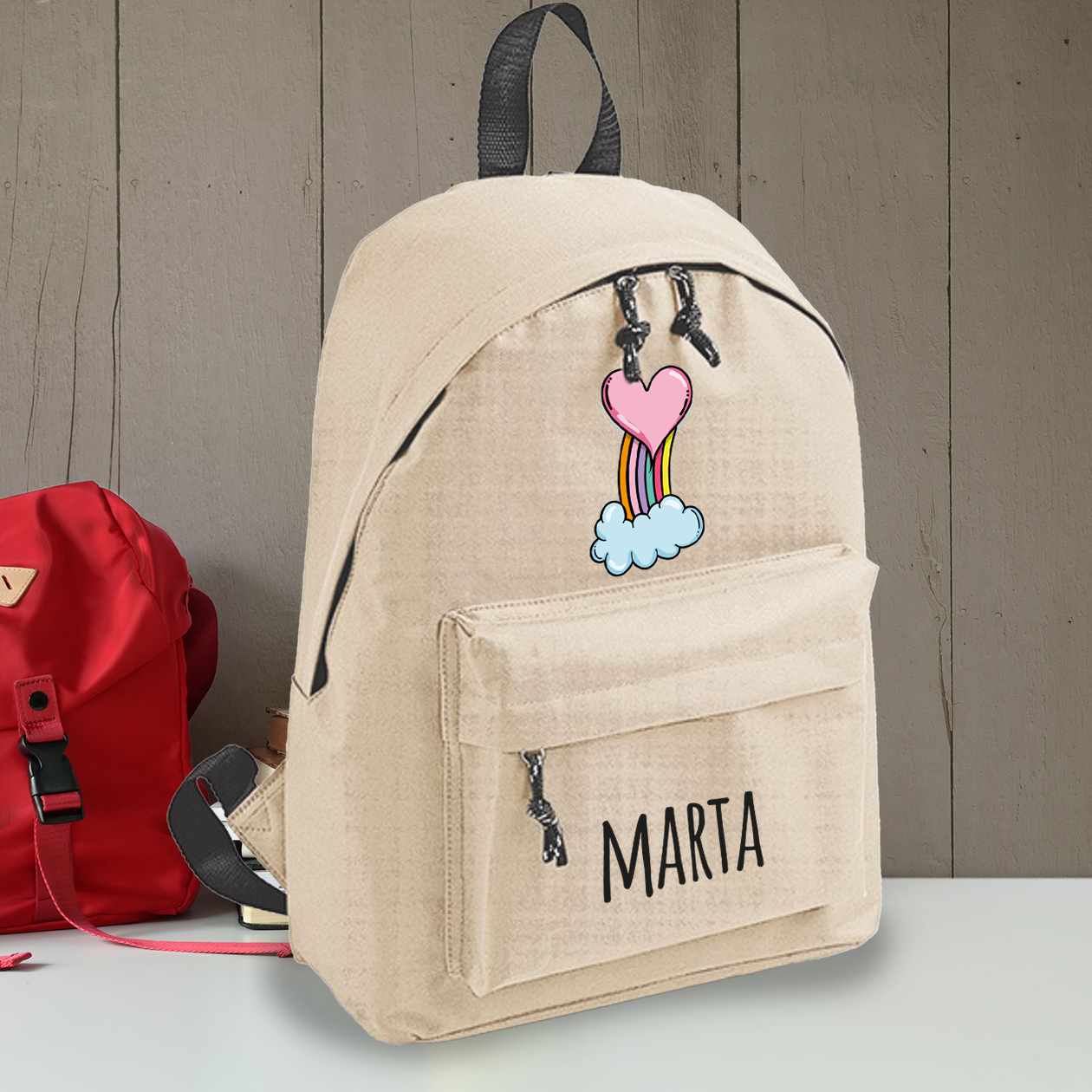 Rainbow heart - zaino scuola - personalizzato con nome