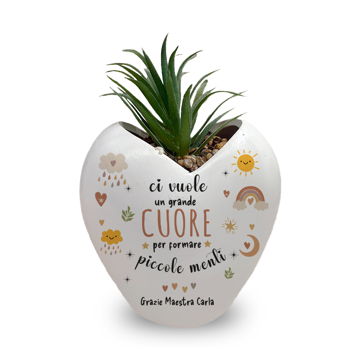 Ci vuole un grande cuore per formare piccole menti - Piantina con vaso - personalizzata con nome