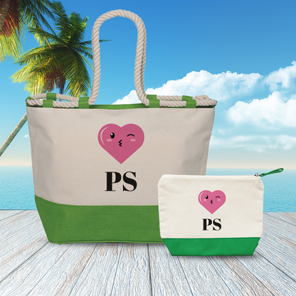 Iniziali heart pink - Combo: Borsa mare + Pochette - personalizzata con iniziali