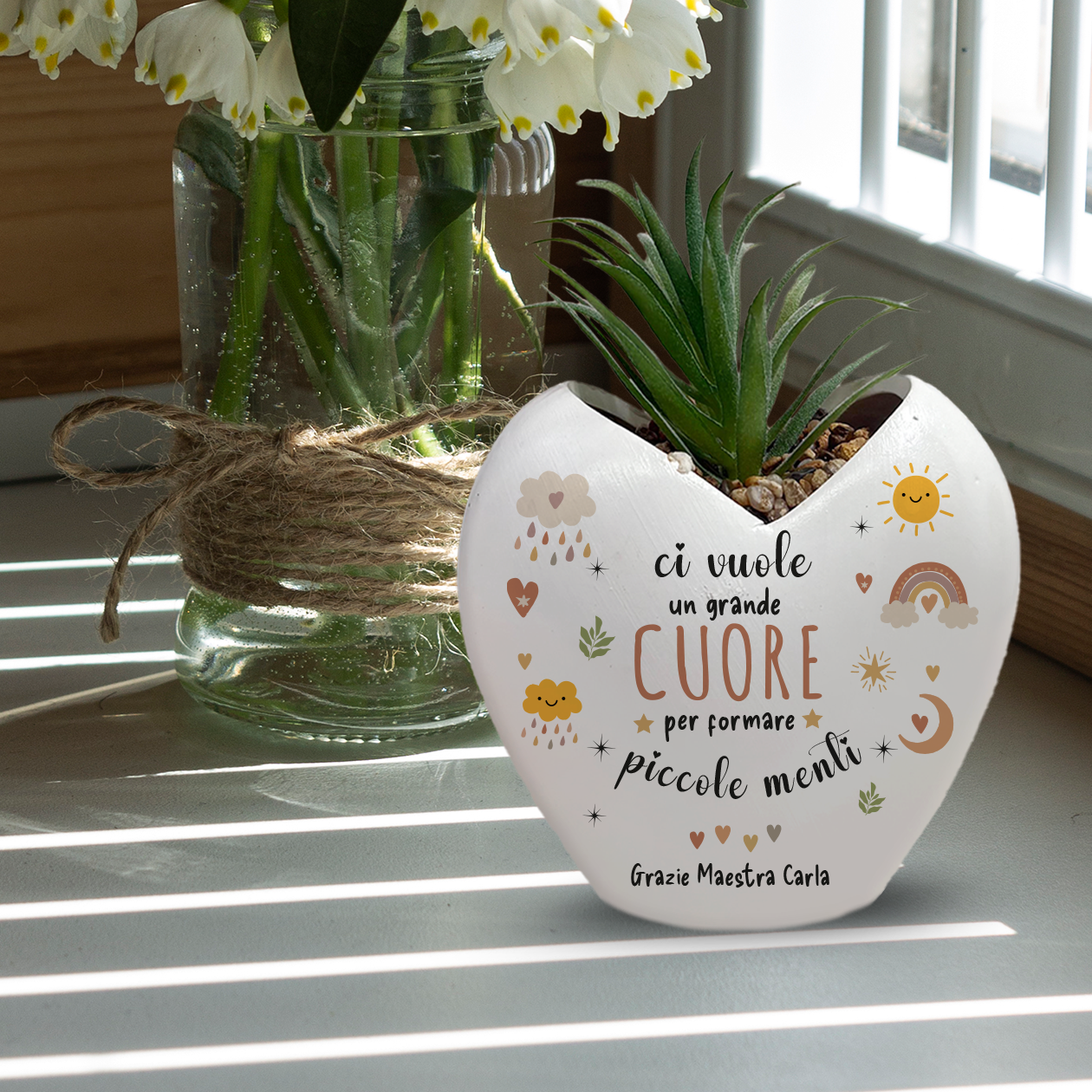 Ci vuole un grande cuore per formare piccole menti - Piantina con vaso - personalizzata con nome