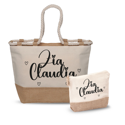 Zia Cuoricini - Combo: Borsa mare + Pochette - personalizzata con nome