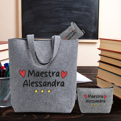 Maestra - Tris Borse in feltro con designe melange - personalizzato con nome