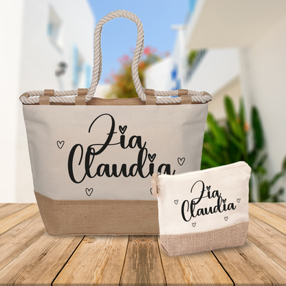 Zia Cuoricini - Combo: Borsa mare + Pochette - personalizzata con nome