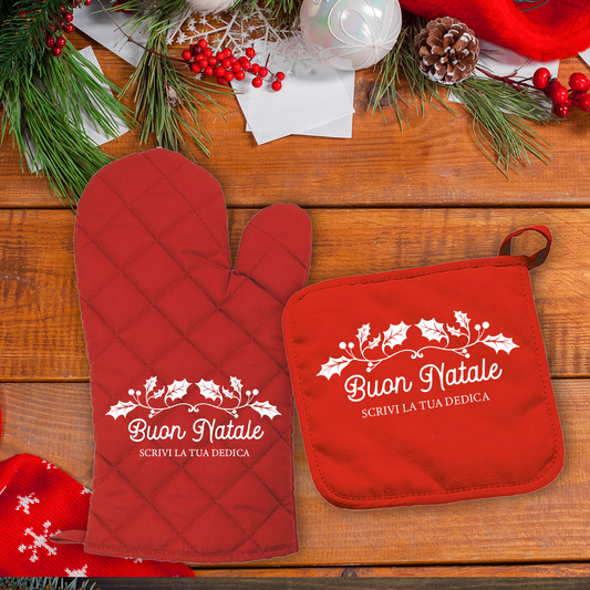 Buon Natale - Set da Cucina Guanto e Presina - personalizzati con dedica