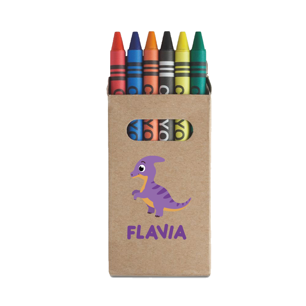 Name Dino - Set da 6 - Pastelli Cera - personalizzati con nomi