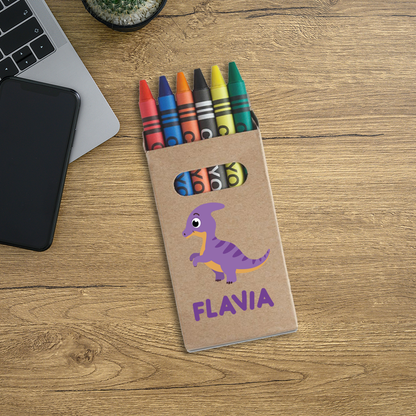 Name Dino - Set da 6 - Pastelli Cera - personalizzati con nomi