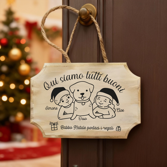 Babbo Natale portaci i regali - fuoriporta in legno - personalizzato con nomi