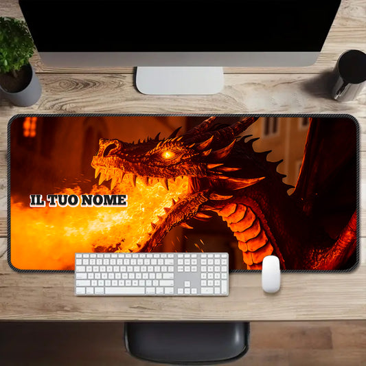 Drago Fire - Tappetino per mouse da gaming - personalizzato con nome