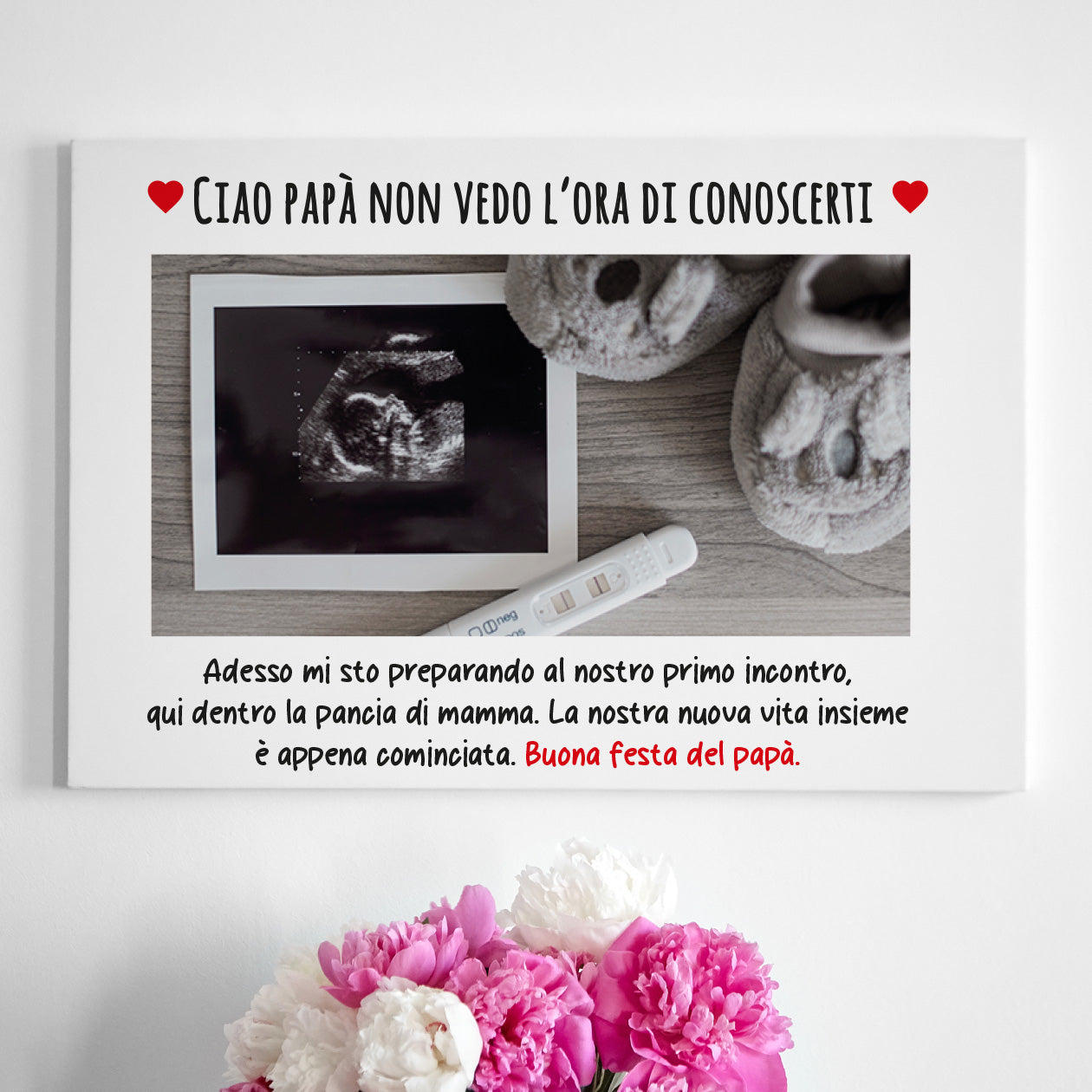 Ciao papà non vedo l'ora di conoscerti - Tela pittorica personalizzata con foto