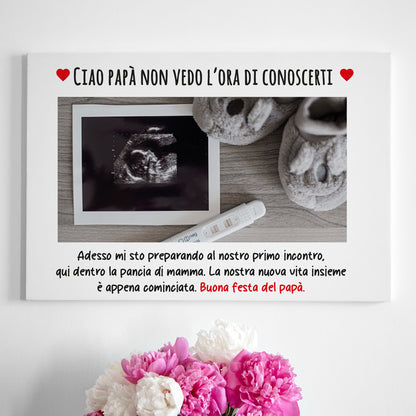 Ciao papà non vedo l'ora di conoscerti - Tela pittorica personalizzata con foto