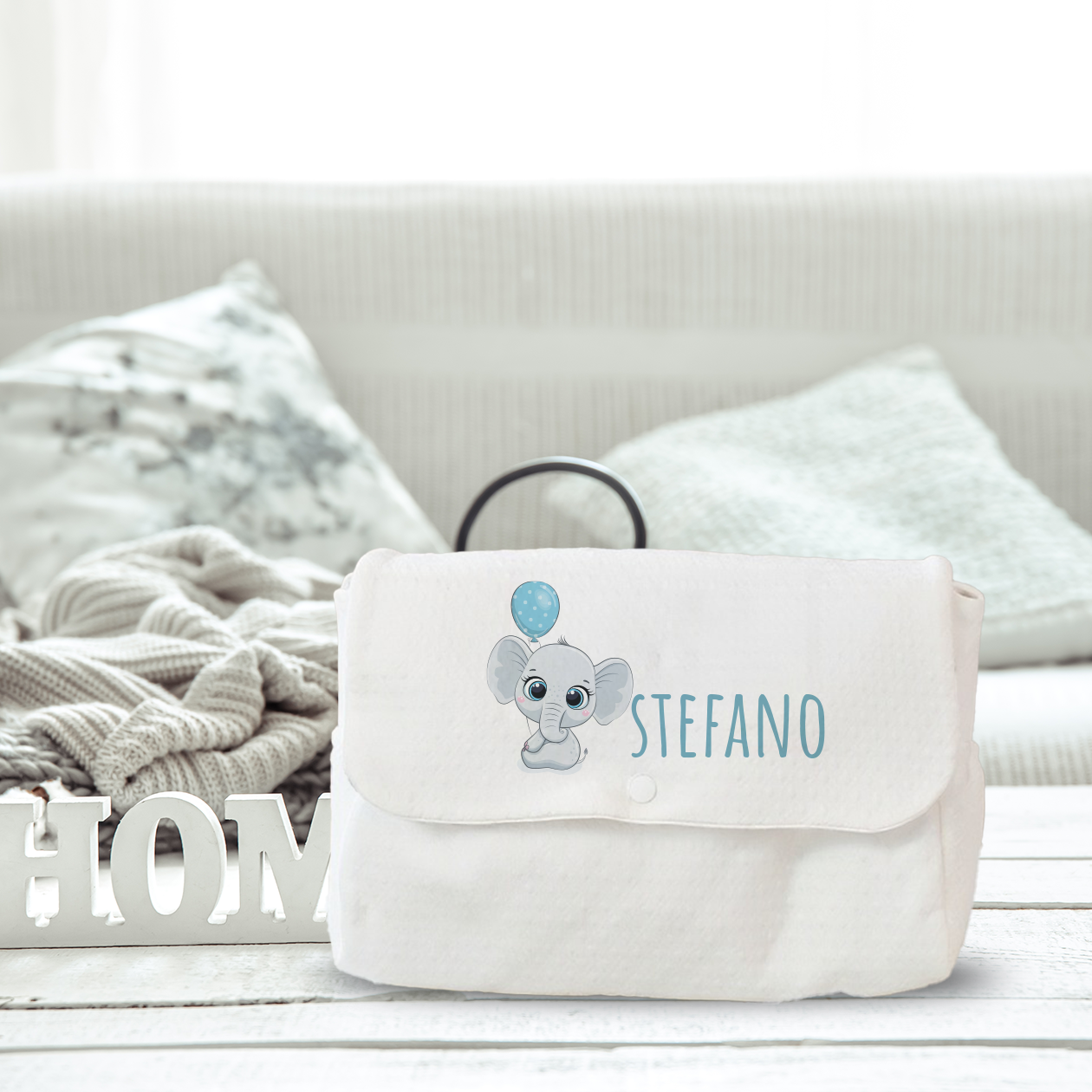Elephant Blue - Borsa Fasciatoio per Neonato personalizzata con nome