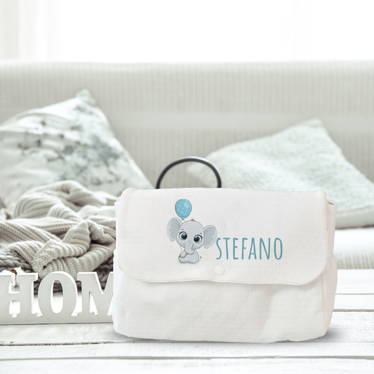 Elephant Blue - Borsa Fasciatoio per Neonato personalizzata con nome