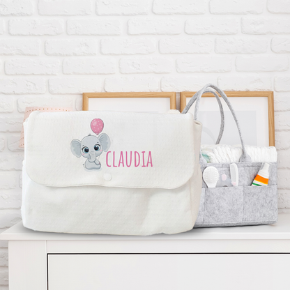 Elephant Pink - Borsa Fasciatoio per Neonato personalizzata con nome