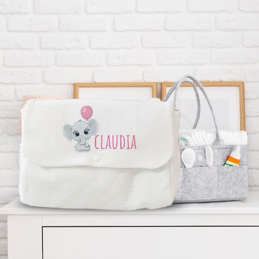 Elephant Pink - Borsa Fasciatoio per Neonato personalizzata con nome