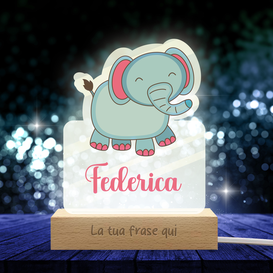 Baby Elephant - Lampada - Plexiglass personalizzata con nome e frase