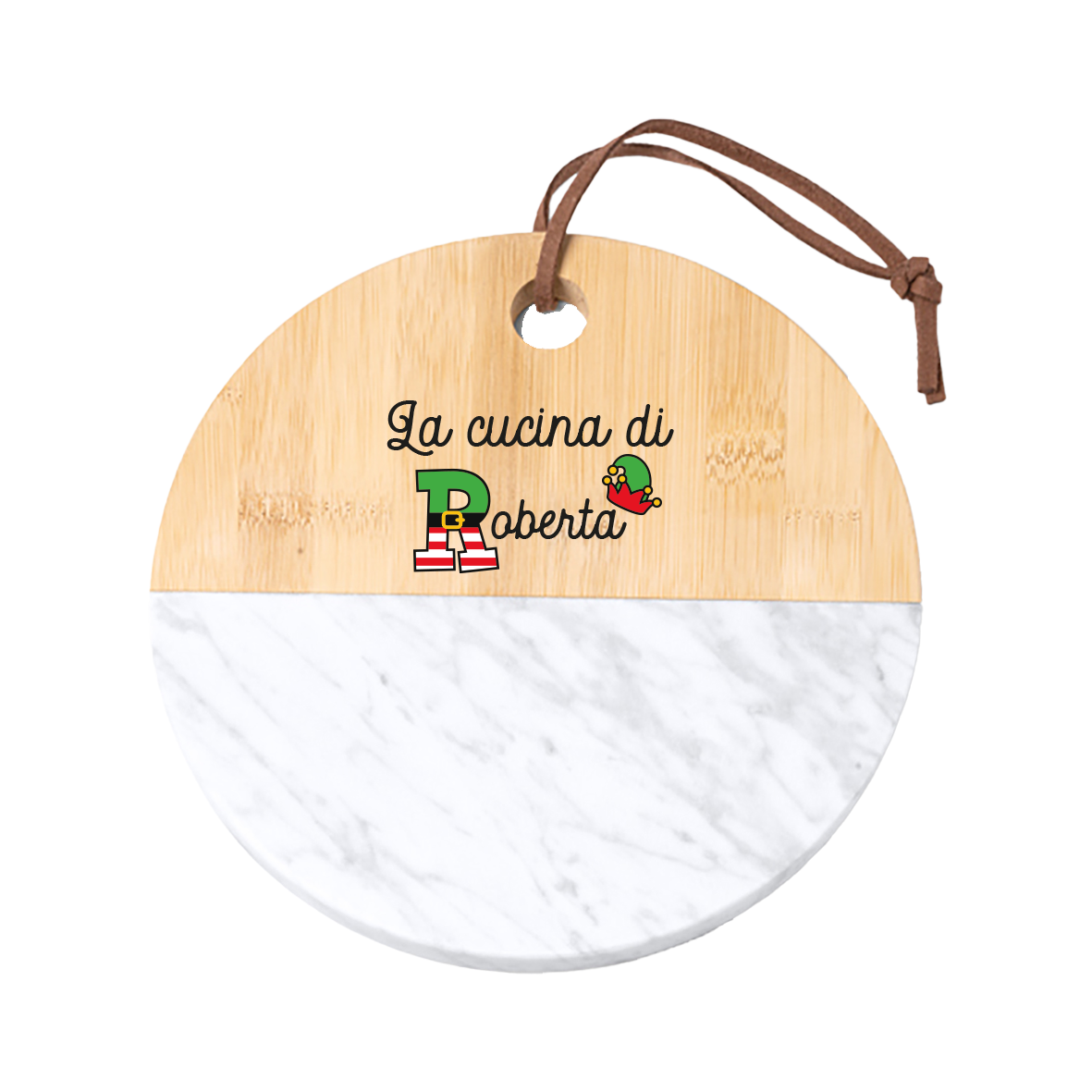 La cucina di... - Tagliere in marmo e bamboo naturale - personalizzato con nome
