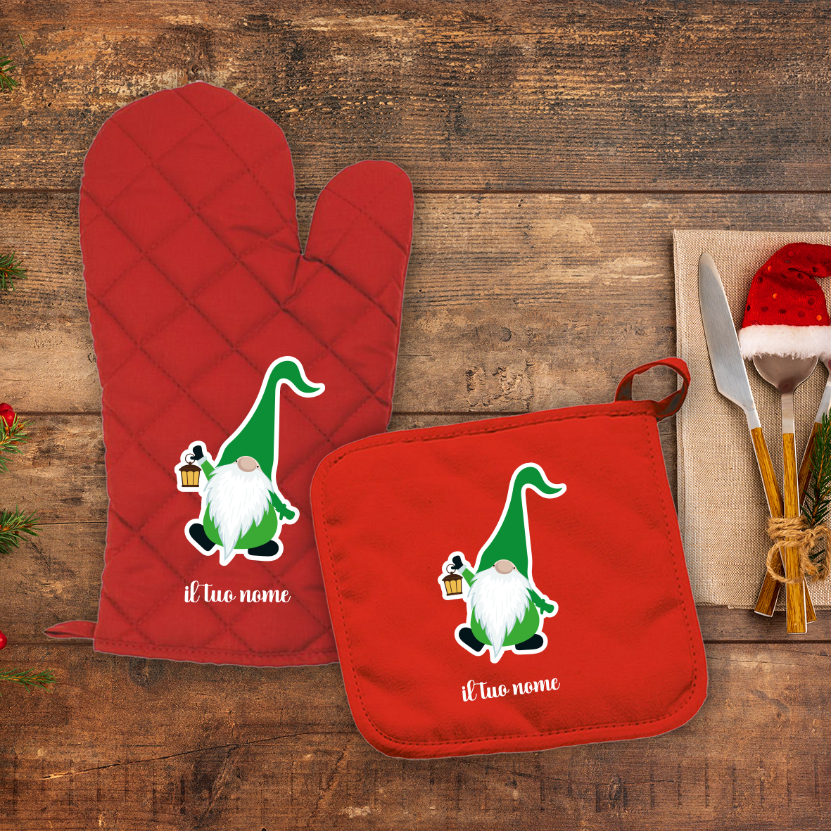Garden gnome - Set da Cucina Guanto e Presina - personalizzati con nome