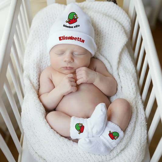 Bimba Elfo - Set Nascita Cappellino + Calzini - personalizzato con nome
