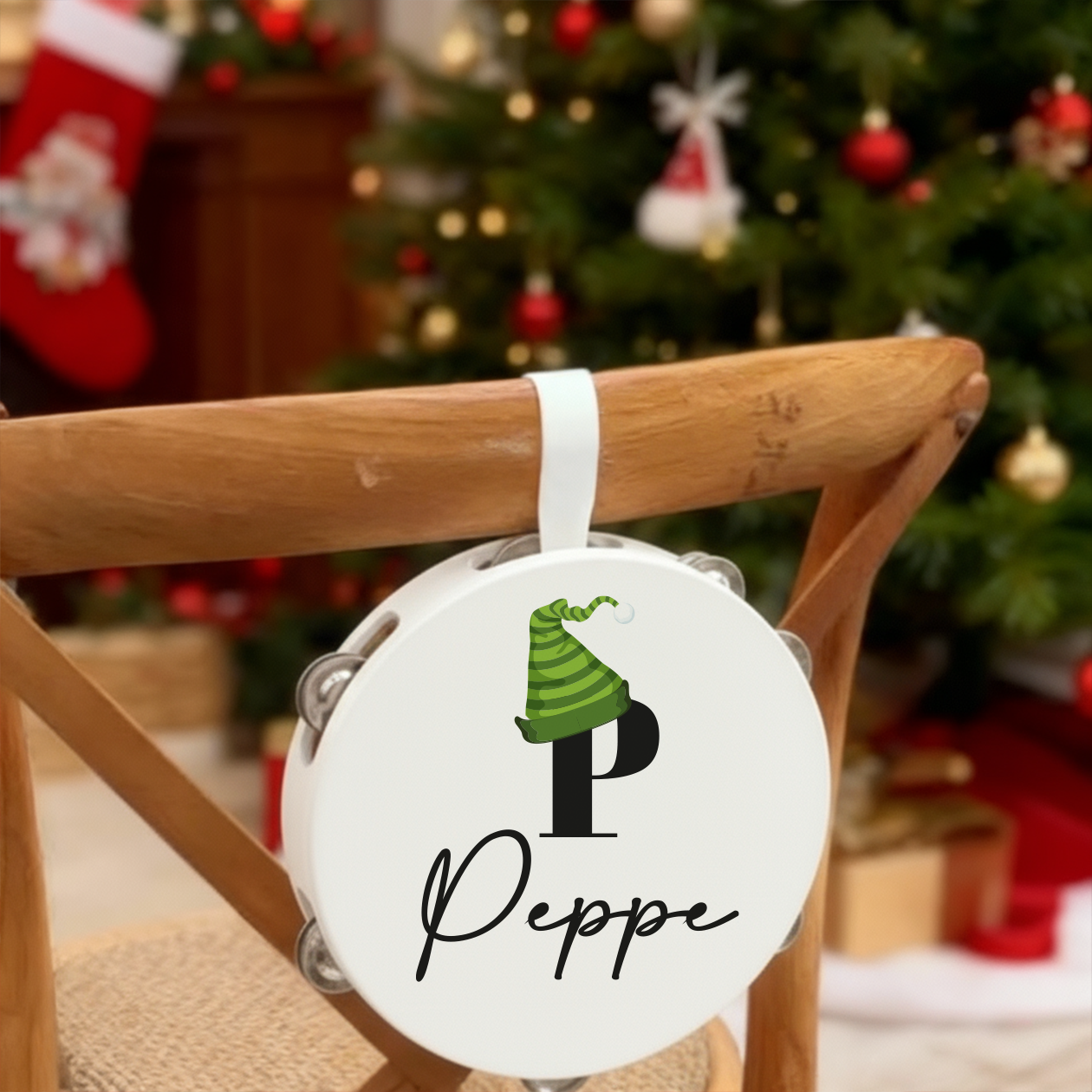 Christmas Name - Set da 10 Tamburelli - personalizzati con nomi e iniziale