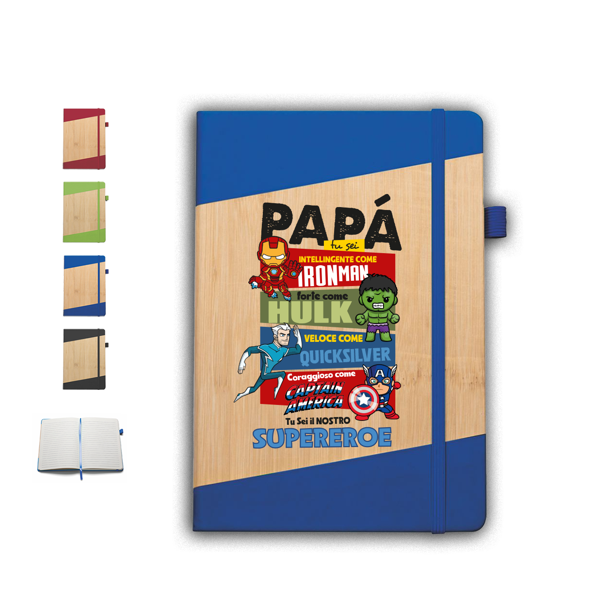 Papà supereroe - Block Notes in PU a righe