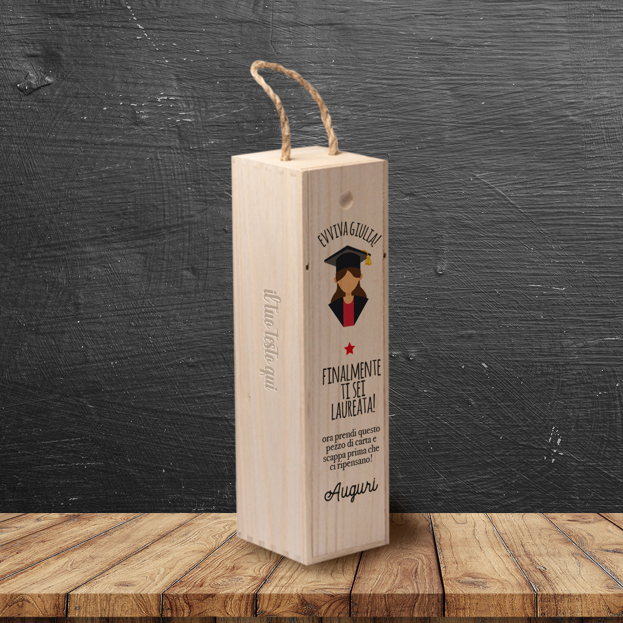 Finalmente ti sei laureata - portabottiglia in legno - personalizzato