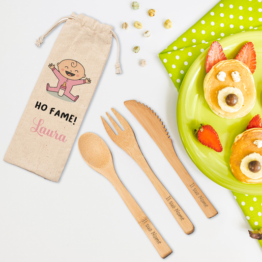 Ho fame girl - Posate in legno - personalizzate con nome