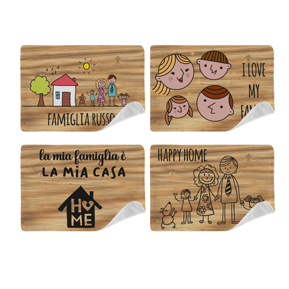 Happy Home - Set di 4 Tovagliette in tessuto lavabile - personalizzata con cognome