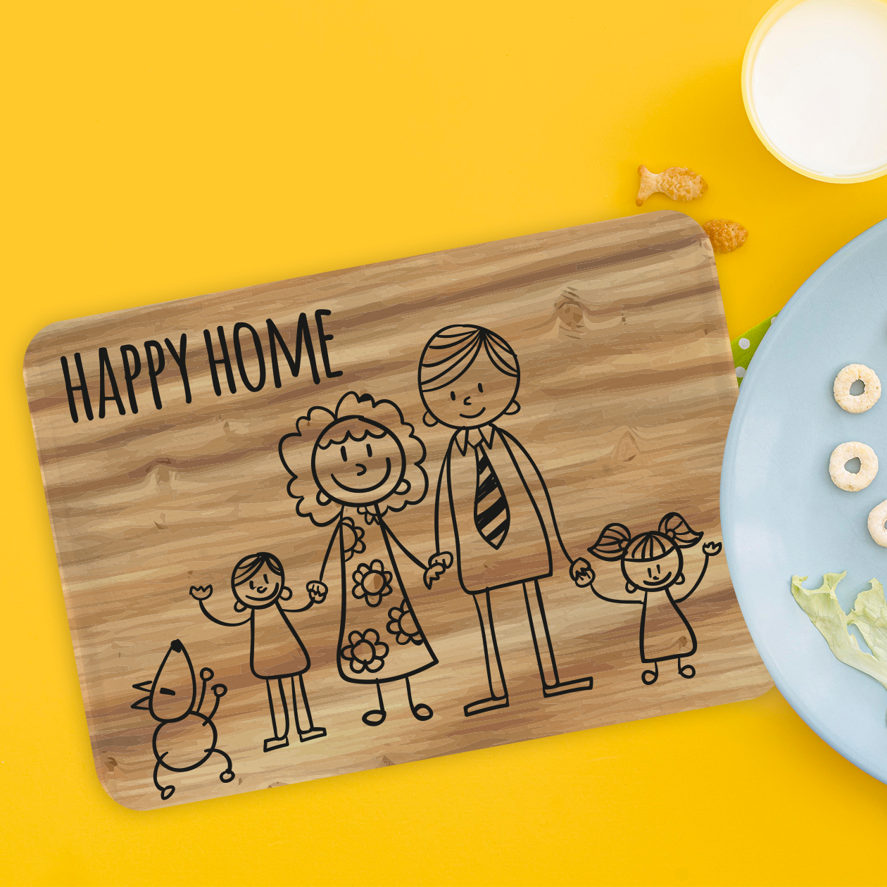 Happy Home - Set di 4 Tovagliette in tessuto lavabile - personalizzata con cognome