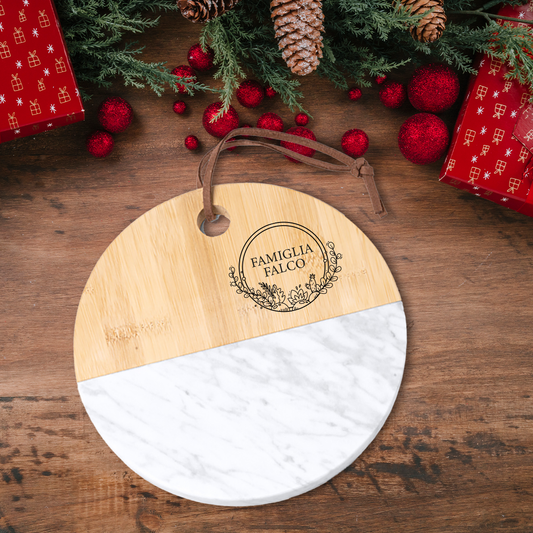 Famiglia - Tagliere in marmo e bamboo naturale - personalizzato con cognome