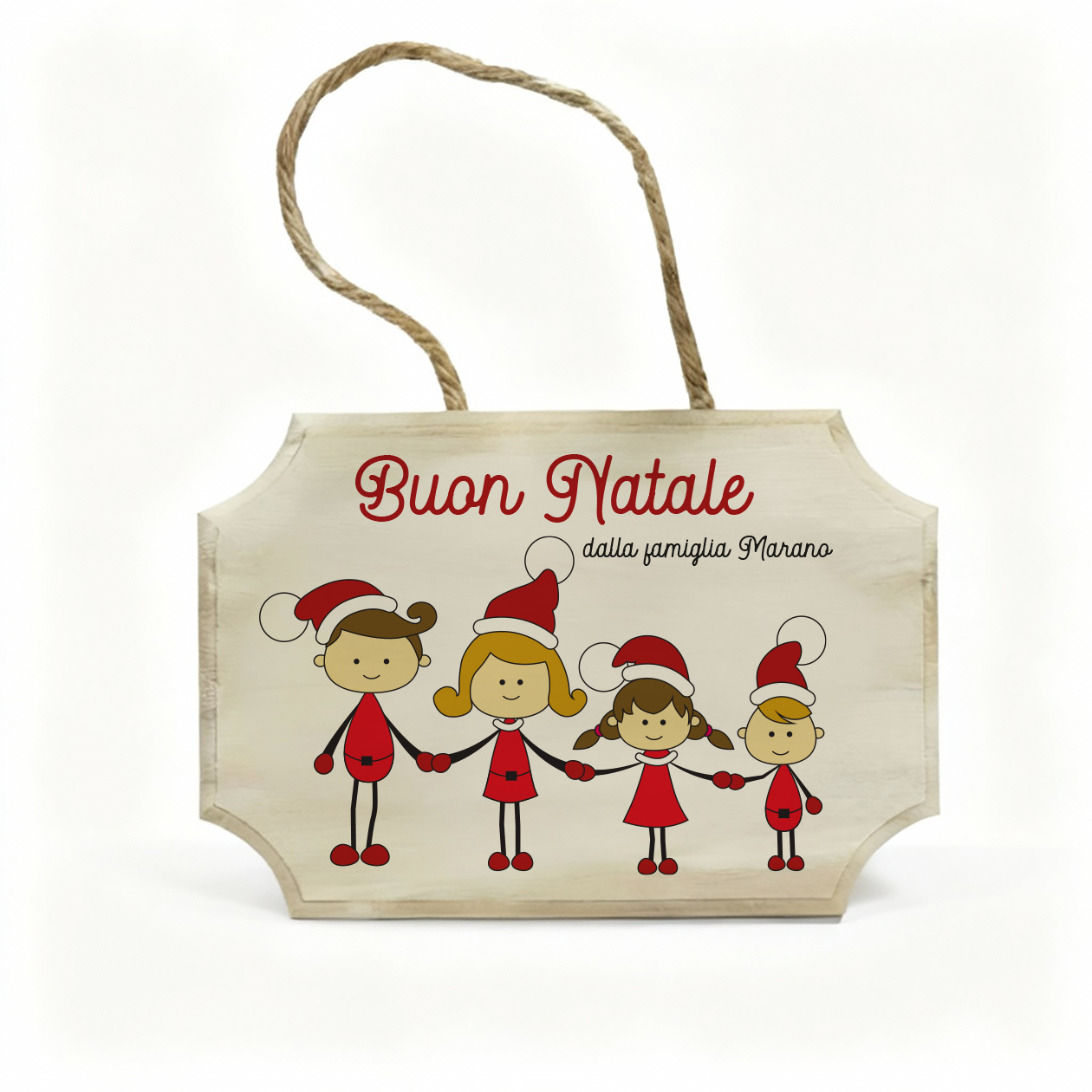 Buon Natale dalla famiglia - fuoriporta in legno - personalizzato con cognome