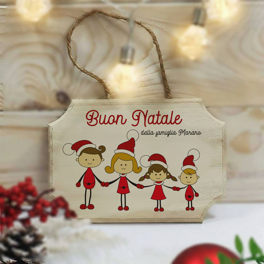 Buon Natale dalla famiglia - fuoriporta in legno - personalizzato con cognome