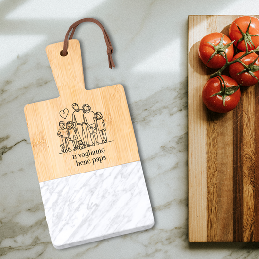 Ti vogliamo bene papà - Tagliere in marmo e bamboo naturale