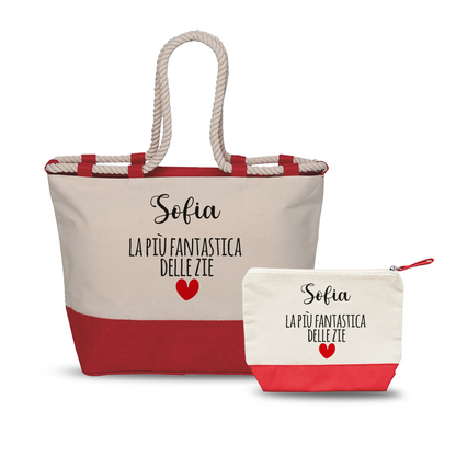 La più fantastiche delle zie - Combo: Borsa mare + Pochette - personalizzata con nome