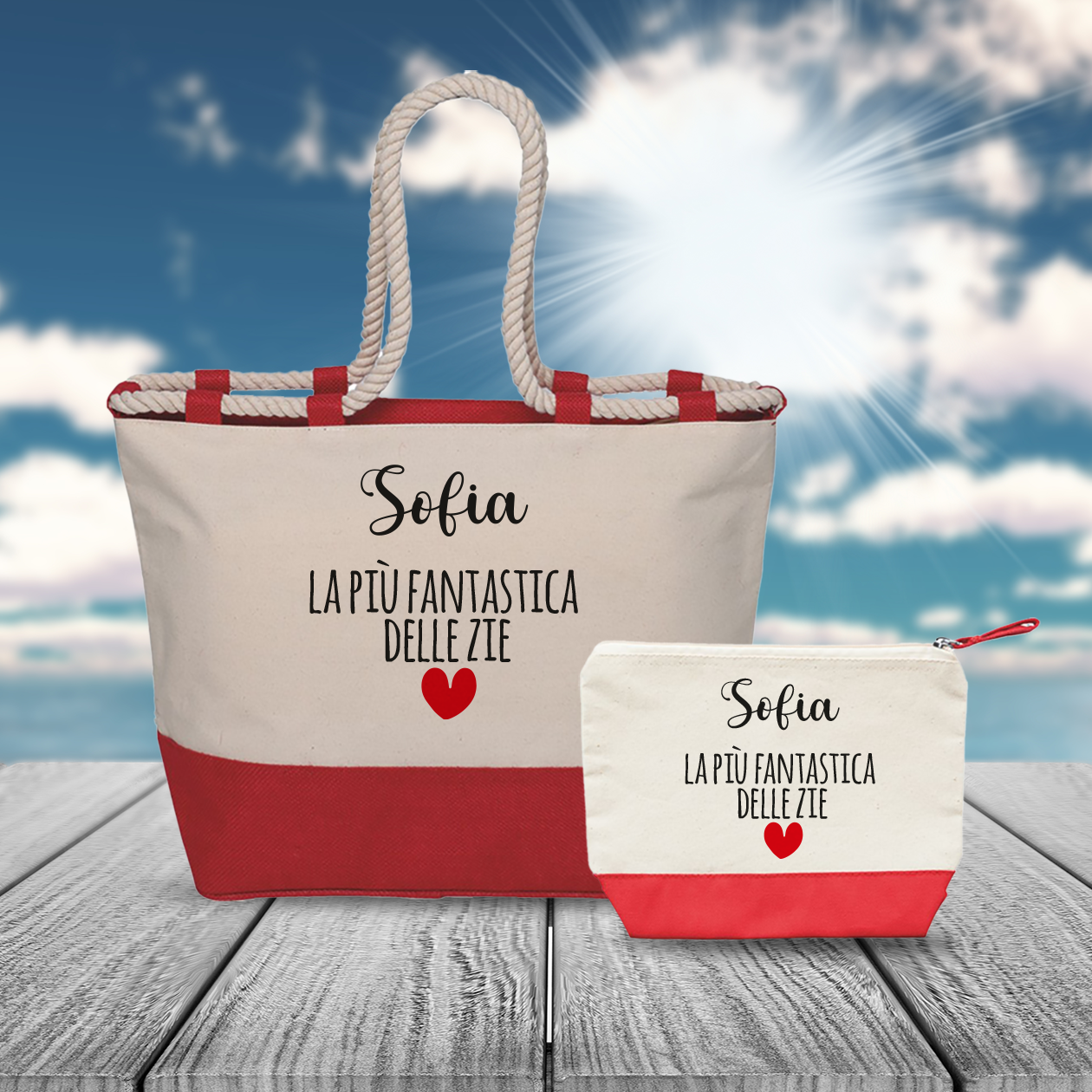 La più fantastiche delle zie - Combo: Borsa mare + Pochette - personalizzata con nome