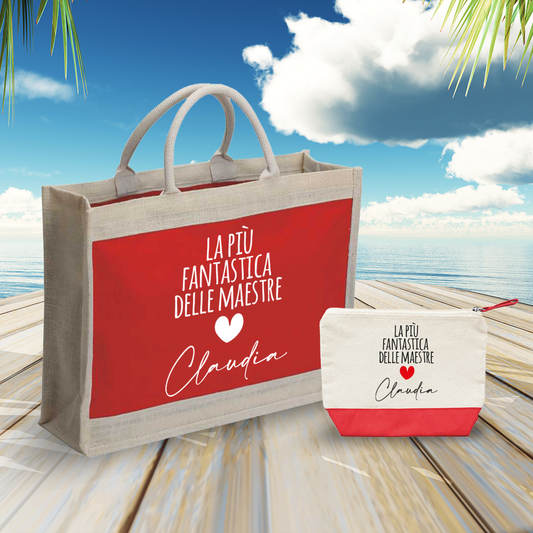 La più fantastica delle maestre - Combo: Borsa mare + Pochette - personalizzata con nome