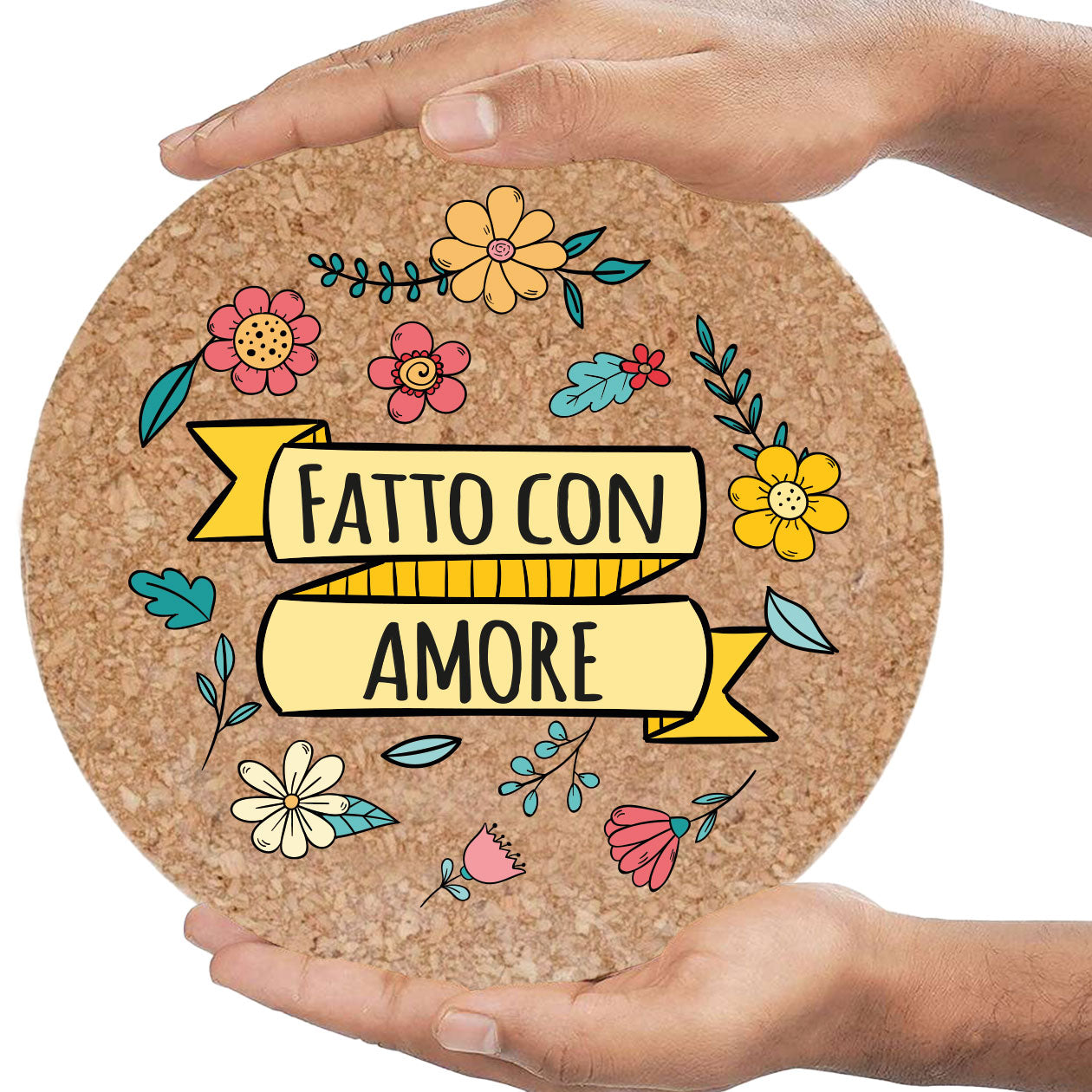 Fatto con amore - Set da 3 pezzi Sottopentola in sughero naturale 19cm