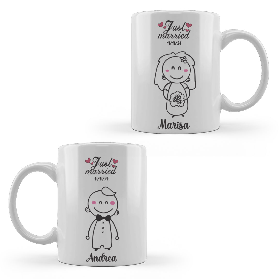 Just married - Coppia tazze Mug - personalizzata con nomi e data