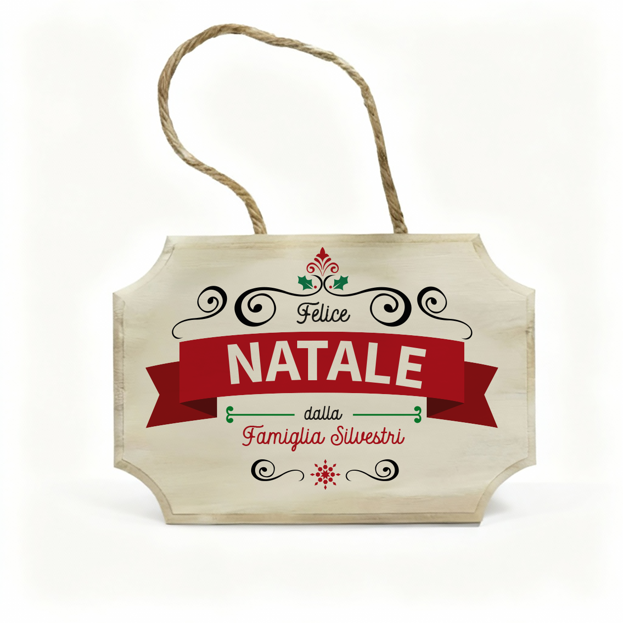 Felice Natale - fuoriporta in legno - personalizzato con cognome