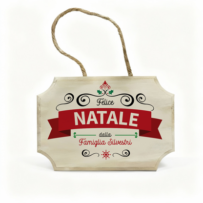 Felice Natale - fuoriporta in legno - personalizzato con cognome