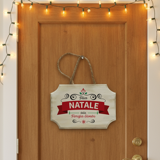 Felice Natale - fuoriporta in legno - personalizzato con cognome
