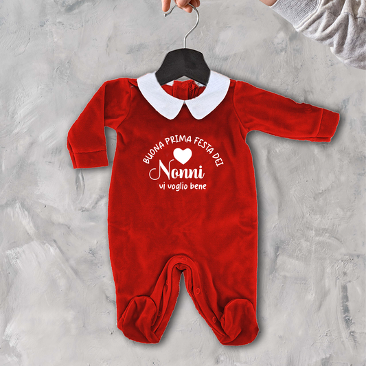 Buona Prima festa dei nonni - Pagliaccetto Neonato in Ciniglia con Colletto Bianco